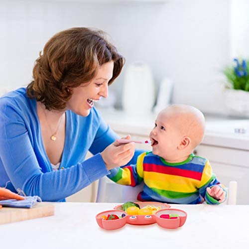 Dsaren Platos de Silicona para Bebe Ventosa Vajilla Platos Antideslizante con Cucharas para Lavavajillas Microondas Silla alta (Rosado)