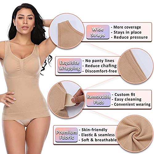 DUCOMISHAPER Camiseta sin Mangas de Ropa Interior para Mujer - Camisa Interior Adelgazante 3 en 1 Modelado Push Up - Fajas con Copas Extraíbles - Moldeadora Transpirable e Invisible (M, Nude)