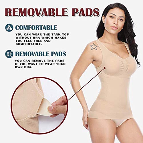DUCOMISHAPER Camiseta sin Mangas de Ropa Interior para Mujer - Camisa Interior Adelgazante 3 en 1 Modelado Push Up - Fajas con Copas Extraíbles - Moldeadora Transpirable e Invisible (M, Nude)