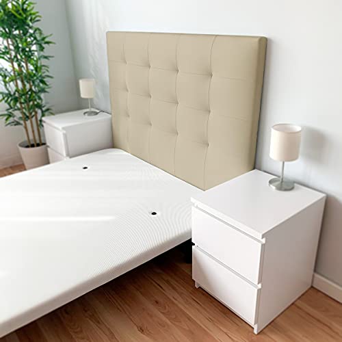 DUÉRMETE ONLINE 160 x 120 cm (Cama de 150) Cabecero París Acolchado | Tapizado en Polipiel de Alta Gama | Medidas, Madera, Beige