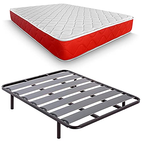 DUÉRMETE ONLINE Cama Completa con Colchón viscoelástico Lite Reversible Grosor 20cm + Somier Lama Ancha con Patas, 135 x 190
