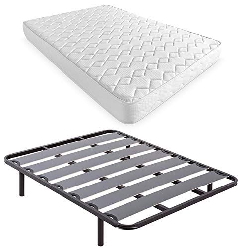 Duérmete Online Cama Completa con Colchón viscoelástico Sena Reversible + Somier Lama Ancha con Patas, Conjunto, 135x190