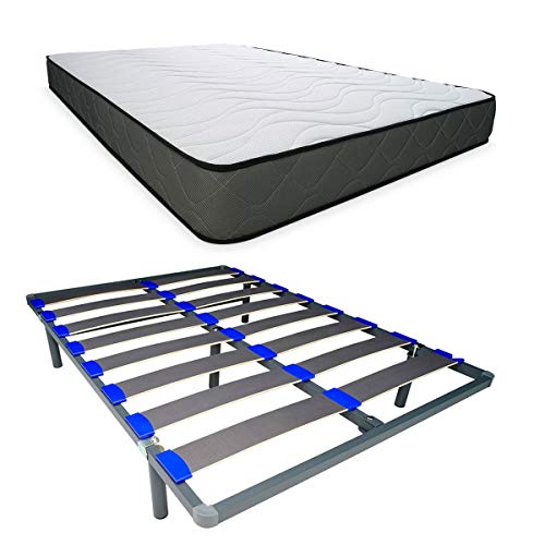 DUÉRMETE ONLINE Colchón Elda + Somier Desmontable KAMAKIT Bastidor Reforzado 40x30mm, Estabilidad y Fácil Montaje, Tubo Acero 40 x 30 mm, 160x190