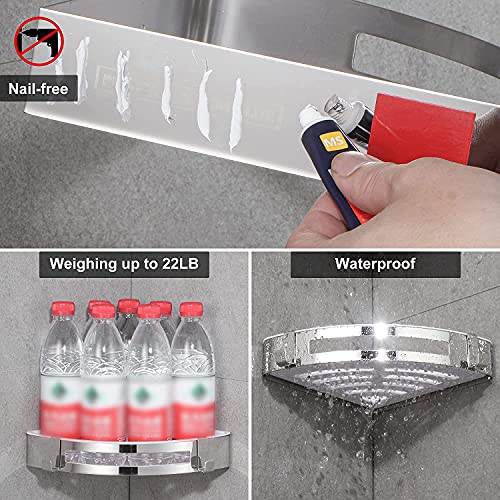 DUFU Estanteria Ducha de Esquina para Baño Sin Taladro Adhesivo No Daña Pared ​Estantería Ducha Baño SUS304 y ABS Inoxidable Organizador Estanteria de Baño Muebles Triángulo 2 Piezas Plata