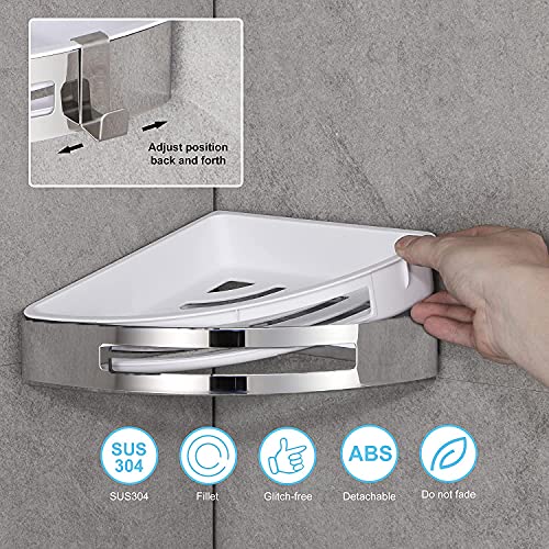 DUFU Estanteria Ducha de Esquina para Baño Sin Taladro Adhesivo No Daña Pared ​Estantería Ducha Baño SUS304 y ABS Inoxidable Organizador Estanteria de Baño Muebles Triángulo 2 Piezas Plata