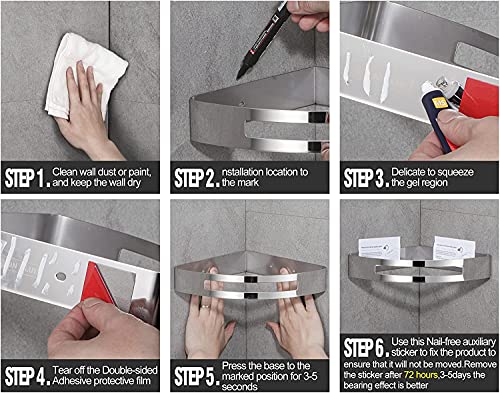 DUFU Estanteria Ducha de Esquina para Baño Sin Taladro Adhesivo No Daña Pared ​Estantería Ducha Baño SUS304 y ABS Inoxidable Organizador Estanteria de Baño Muebles Triángulo 2 Piezas Plata