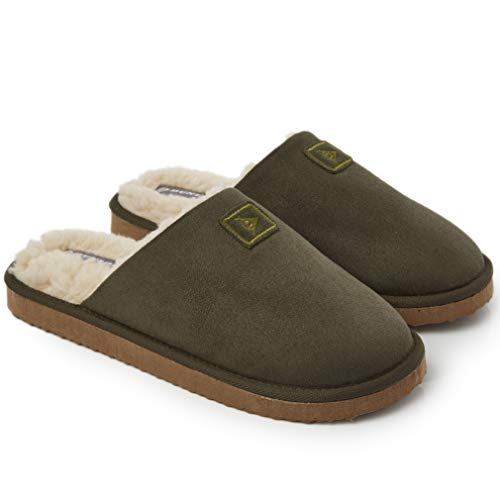 Dunlop Zapatillas Casa Hombre, Memory Foam Pantuflas Peluche Abiertas, Zapatillas De Estar En Casa Invierno Calientes Suela de Goma Dura Interior Exterior, Regalos para Hombre (44 EU, Caqui)