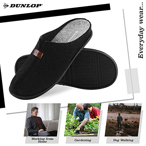 Dunlop Zapatillas Casa Hombre, Zapatillas Hombre Forro de Felpa, Pantuflas Hombre Suela Antideslizante, Regalos para Hombre y Adolescentes Talla 41-46 (43, Negro, Numeric_43)