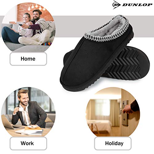 Dunlop Zapatillas Casa Hombre, Zapatillas Hombre Interior Forro Polar, Pantuflas Hombre Suela Antideslizante, Regalos Originales para Hombre y Adolescentes (44, Negro, Numeric_44)