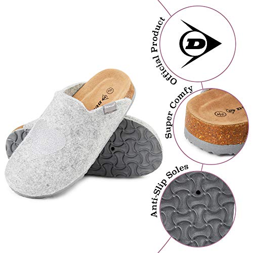 Dunlop Zapatillas Casa Mujer, Pantuflas Mujer, Zapatillas Mujer con Suela Antideslizante, Regalos Para Mujer y Chica Adolescente Talla 37-41 (38 EU, Corazón Gris, numeric_38)