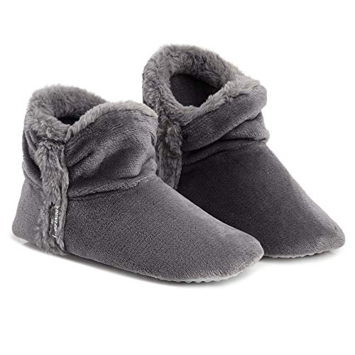 Dunlop Zapatillas De Estar En Casa Altas para Mujer, Botas Pantuflas Cerradas Invierno, Interior Suave Peluche con Suela de Goma Antideslizante, Mujer (38 EU, Gris Oscuro)