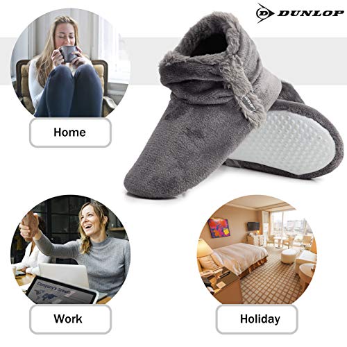 Dunlop Zapatillas De Estar En Casa Altas para Mujer, Botas Pantuflas Cerradas Invierno, Interior Suave Peluche con Suela de Goma Antideslizante, Mujer (38 EU, Gris Oscuro)