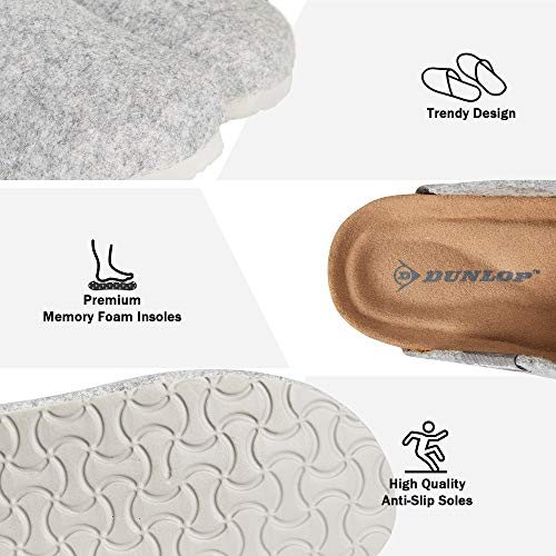 Dunlop Zapatillas Mujer, Zapatillas Casa Mujer de Felpa, Pantuflas Mujer Suela de Goma Antideslizante, Regalos para Mujer y Adolescentes Talla 36-41 (Gris, Numeric_39)
