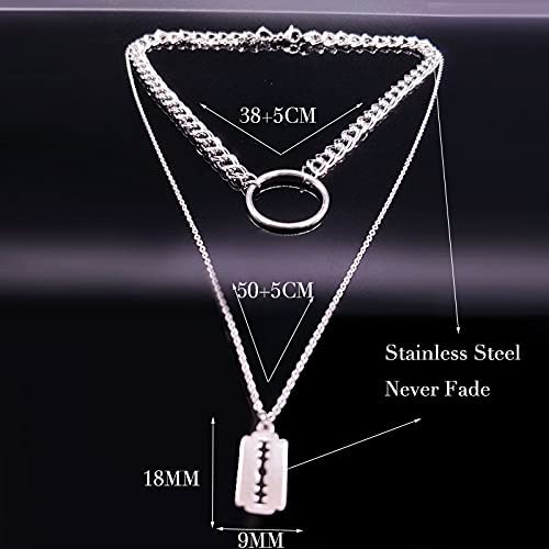 DUNSHUI Collares de Acero Inoxidable de Hoja de Moda para Mujer Joyas Collares de Color Plateado de Doble Capa Gótico (Color de Metal: Paz) (Tijeras)