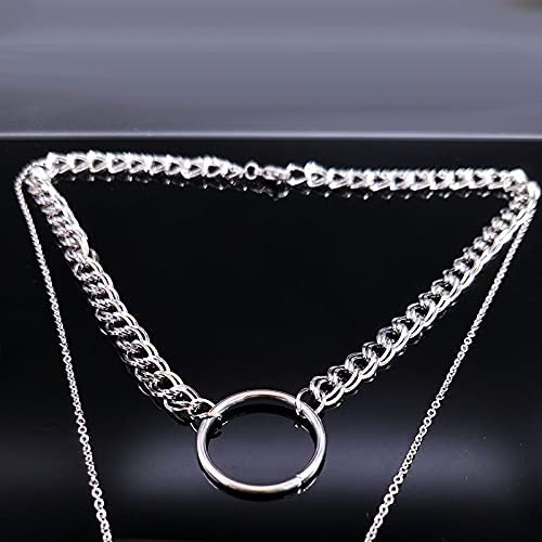 DUNSHUI Collares de Acero Inoxidable de Hoja de Moda para Mujer Joyas Collares de Color Plateado de Doble Capa Gótico (Color de Metal: Paz) (Tijeras)