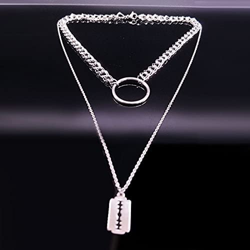 DUNSHUI Collares de Acero Inoxidable de Hoja de Moda para Mujer Joyas Collares de Color Plateado de Doble Capa Gótico (Color de Metal: Paz) (Tijeras)