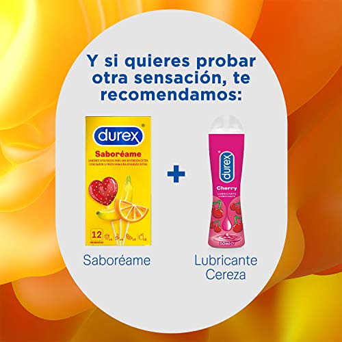 Durex Preservativos Saboreame con Sabores Afrutados - Fresa, Plátano, Naranja y Manzana - 12 condones
