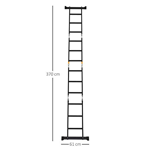 DURHAND Escalera Multiusos Plegable Escalón Caballete 5 en 1 Portátil con 2 Placas de Plataforma Pie Antideslizante 6 Interruptores Bisagra Aluminio 150 kg 70x61x11 cm Negro