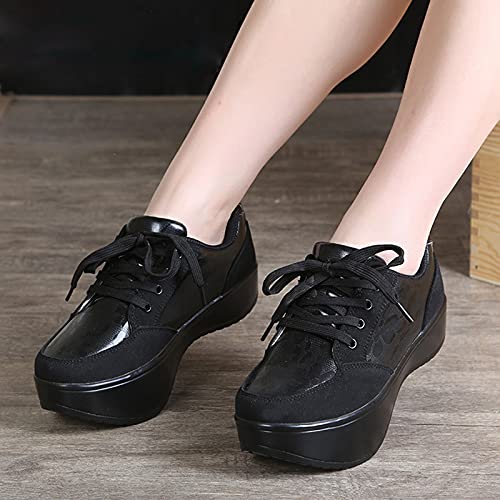 DXDUI Zapatos De Tacón Negativo para Mujer Corrección De Cifosis Lumbar Cervical Invertido Zapatos para Caminar Zapatos Delanteros Altos Y Traseros Bajos para Trabajo Senderismo Deportes Negro,36