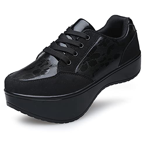 DXDUI Zapatos De Tacón Negativo para Mujer Corrección De Cifosis Lumbar Cervical Invertido Zapatos para Caminar Zapatos Delanteros Altos Y Traseros Bajos para Trabajo Senderismo Deportes Negro,36