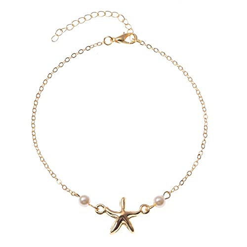 DYLIJU Tobillera Pulsera de los pies de Tobillera for Las Mujeres imitación Pearls Playa Calzado Anklets Estilo Party Summer Jewelry Tobilleras (Metal Color : B)