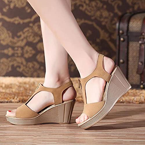 DZQQ 2021 Verano Mujer Sandalias Plataforma Sandalias de cuña Mujer Cremallera Zapatos de Verano sólidos Sandalias de Gladiador tamaño Grande 32-43