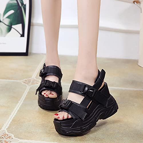 DZQQ Recién Llegado 2020, Sandalias de Plataforma de Verano para Mujer, cuñas de 11,5 CM, Zapatos Casuales de Fondo Grueso, Sandalias cómodas con Hebilla Blanca, Zapatillas