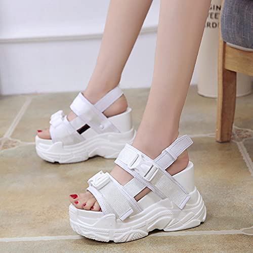 DZQQ Recién Llegado 2020, Sandalias de Plataforma de Verano para Mujer, cuñas de 11,5 CM, Zapatos Casuales de Fondo Grueso, Sandalias cómodas con Hebilla Blanca, Zapatillas