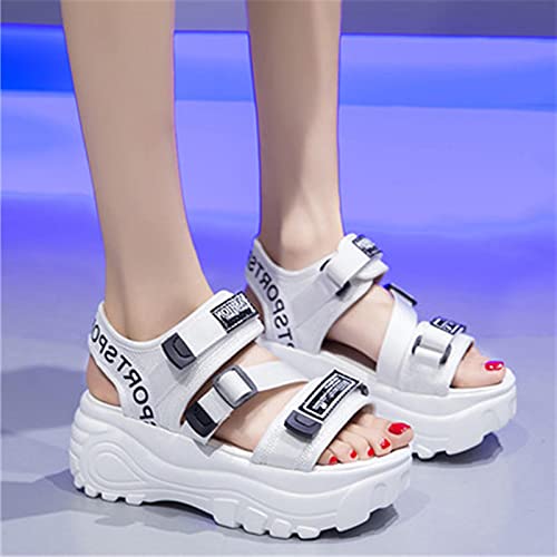 DZQQ Sandalias de Plataforma para Mujer 2020, Hebilla de Cuero de Verano, Letra Inferior Gruesa, Sandalias de Playa para Mujer, Zapatos Gruesos para Mujer, Blanco, Negro, Verde