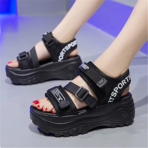 DZQQ Sandalias de Plataforma para Mujer 2020, Hebilla de Cuero de Verano, Letra Inferior Gruesa, Sandalias de Playa para Mujer, Zapatos Gruesos para Mujer, Blanco, Negro, Verde