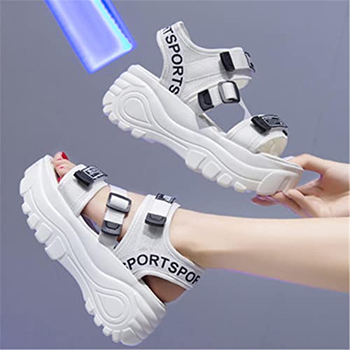 DZQQ Sandalias de Plataforma para Mujer 2020, Hebilla de Cuero de Verano, Letra Inferior Gruesa, Sandalias de Playa para Mujer, Zapatos Gruesos para Mujer, Blanco, Negro, Verde