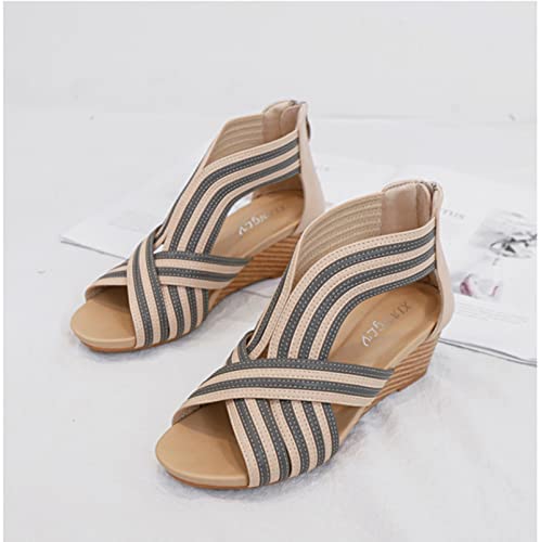 DZQQ Sandalias de tacón Inclinado para Mujer, tacón Medio 2021, Novedad de Verano, Bolso Informal con Cremallera, Zapatos Romanos para Mujer, Sandals36-42