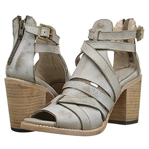 DZQQ Zapatos de Mujer, Sandalias de Cuero con Tiras de Verano para Mujer, Sandalias de cuña para Mujer, Zapatos Informales con Punta Abierta y Tobillo de Talla Grande 35-43