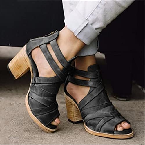 DZQQ Zapatos de Mujer, Sandalias de Cuero con Tiras de Verano para Mujer, Sandalias de cuña para Mujer, Zapatos Informales con Punta Abierta y Tobillo de Talla Grande 35-43
