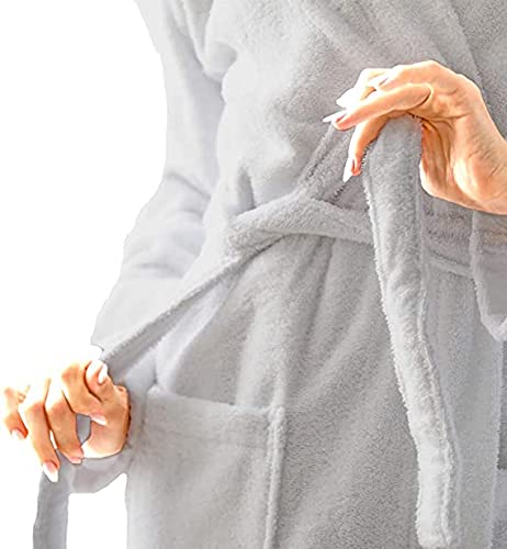 Ease-n-Comfort Albornoz unisex 100% algodón, toalla de baño para mujeres y hombres con capucha, batas de baño altamente absorbentes, plateado, S