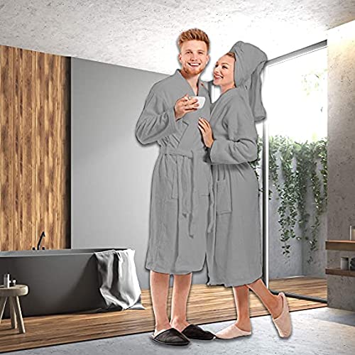 Ease-n-Comfort Albornoz unisex 100% algodón, toalla de baño para mujeres y hombres con capucha, batas de baño altamente absorbentes, plateado, S