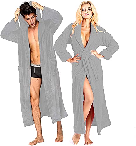 Ease-n-Comfort Albornoz unisex 100% algodón, toalla de baño para mujeres y hombres con capucha, batas de baño altamente absorbentes, plateado, S