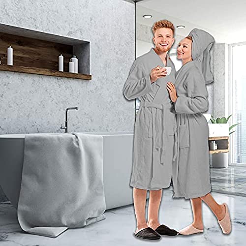Ease-n-Comfort Albornoz unisex 100% algodón, toalla de baño para mujeres y hombres con capucha, batas de baño altamente absorbentes, plateado, S