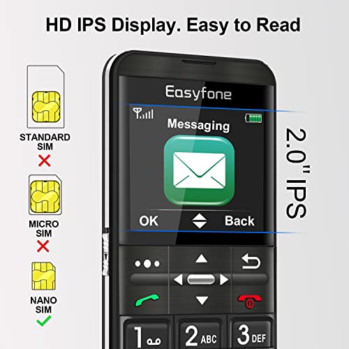 Easyfone Prime-A7 Teléfono Móvil para Personas Mayores con Teclas Grandes y botón SOS, GPS, Fácil de Usar Móviles para Ancianos con Base cargadora (Negro gsm)