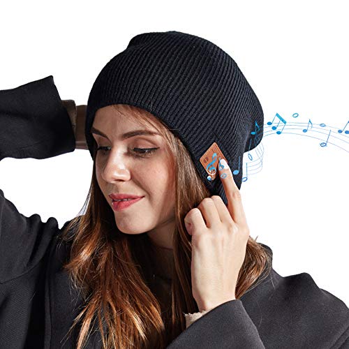 EasyULT Bluetooth Gorro Invierno, Unisex Gorro Bluetooth 5.0 música Recargable, Micrófono para Llamadas Manos Libres, Regalo para Hombres, Mujeres, para Deportes al Aire Libre(Negro)