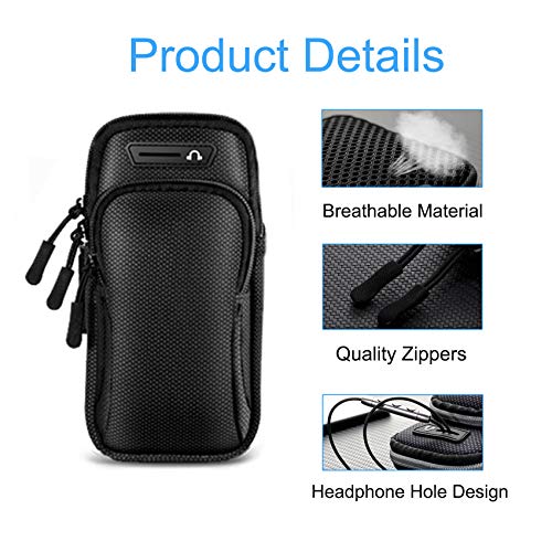 EasyULT Brazalete Deportivo para Correr, con Orificio Auriculares, Universal Impermeable Móvil Bolsa para Brazos Fundas para Gimnasio, Viaje, para IP 12 11 Pro XR, GalaxyS10 Plus/S9, hasta 6,7"-Negro