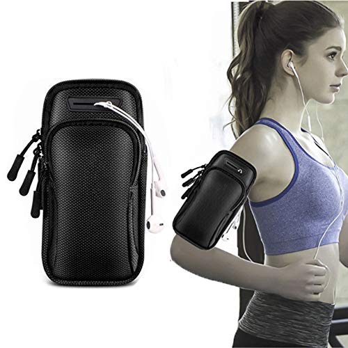 EasyULT Brazalete Deportivo para Correr, con Orificio Auriculares, Universal Impermeable Móvil Bolsa para Brazos Fundas para Gimnasio, Viaje, para IP 12 11 Pro XR, GalaxyS10 Plus/S9, hasta 6,7"-Negro