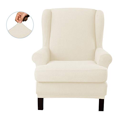 EBETA Jacquard Funda de Sillón Funda Orejero elástica, Funda Cubre Sillón Relax 1 Plaza, Funda Cojín Independiente (Blanco)