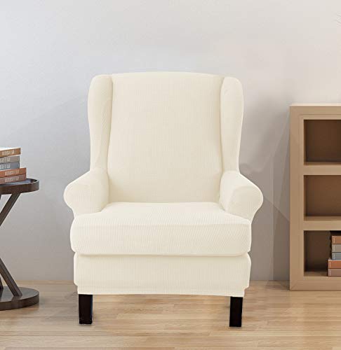EBETA Jacquard Funda de Sillón Funda Orejero elástica, Funda Cubre Sillón Relax 1 Plaza, Funda Cojín Independiente (Blanco)