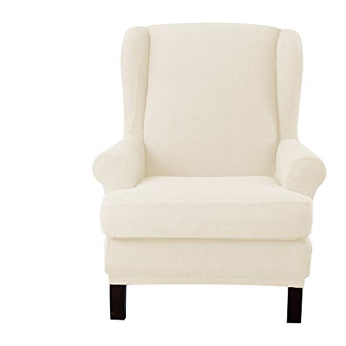 EBETA Jacquard Funda de Sillón Funda Orejero elástica, Funda Cubre Sillón Relax 1 Plaza, Funda Cojín Independiente (Blanco)