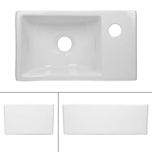 ECD Germany Lavabo Cerámico Cuadrado con Agujero Conexión Estandar - Blanco - Lavamanos sobre Encimera - 350 x 205 x 125 mm - Diseño Moderno - Fregadero sin Juego de Desagüe - Realza Cada Baño o Aseo