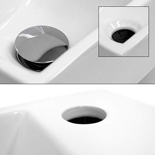 ECD Germany Lavabo Cerámico Cuadrado con Agujero Conexión Estandar - Blanco - Lavamanos sobre Encimera - 350 x 205 x 125 mm - Diseño Moderno - Fregadero sin Juego de Desagüe - Realza Cada Baño o Aseo