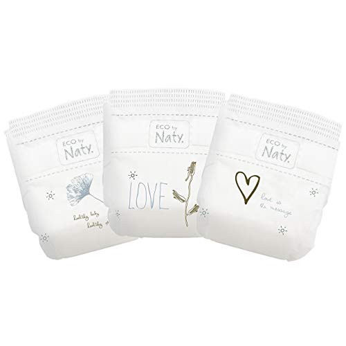 Eco by Naty Pañales, Tamaño 2, 132 unidades, 3-6 kg, suministro para UN MES, Pañal ecológico Premium hecho a base de fibras vegetales. 0% plásticos derivados del petróleo en contacto con la piel