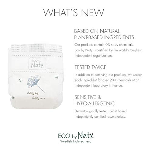 Eco by Naty Pañales, Tamaño 2, 132 unidades, 3-6 kg, suministro para UN MES, Pañal ecológico Premium hecho a base de fibras vegetales. 0% plásticos derivados del petróleo en contacto con la piel