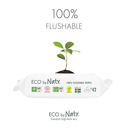 Eco by Naty Toallitas desechables wc para bebé, 504 unidades (12x42), Toallitas húmedas hechas a base de fibras vegetales, 0% plástico